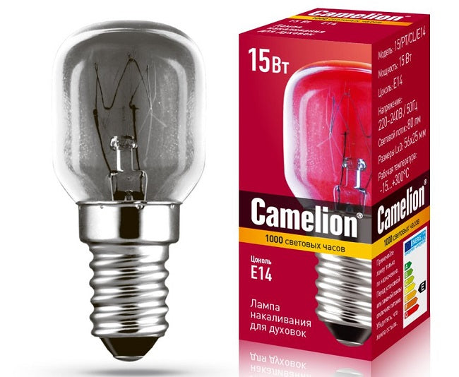 4738-Camelion ნათურა ღუმელისთვის 15/PT/CL/E14 T25 E14 15 ვატი 220 ვოლტი 300*C