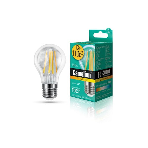 Camelion Led Lamp Filament LED13-A60-FL/830/E27 ფილამენტის ნათურა 13 ვატი ეკვივალენტი 110