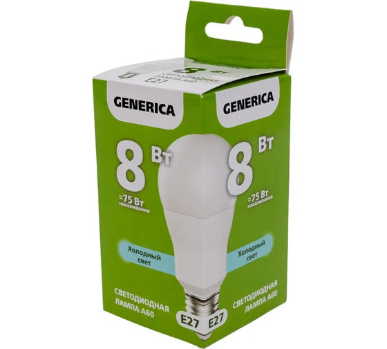 LED ნათურა A60 მსხალი 8W 230V 6500K E27 LL-A60-08-230-65-E27-G