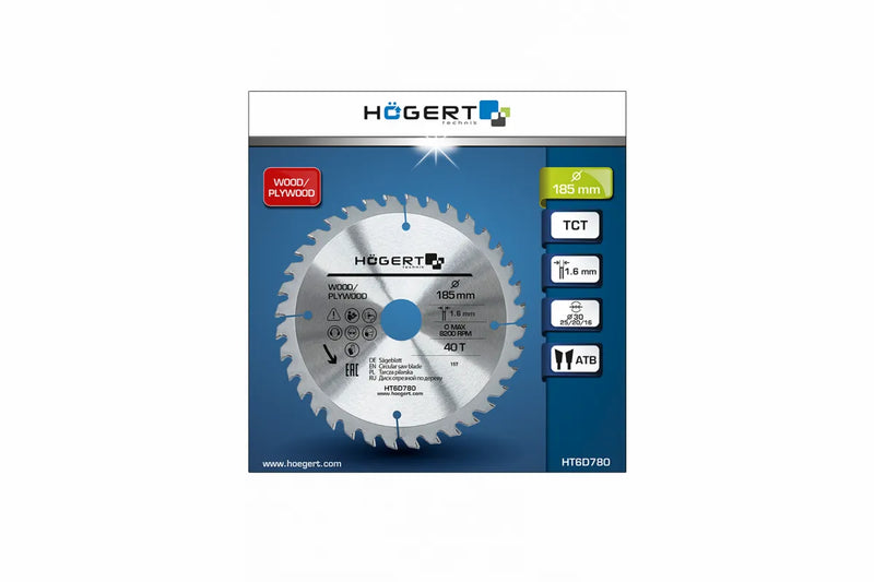 HT6D780 საჭრელი დისკი ხე/პლეივუდი 185 მმ 40T Hogert (4/50)
