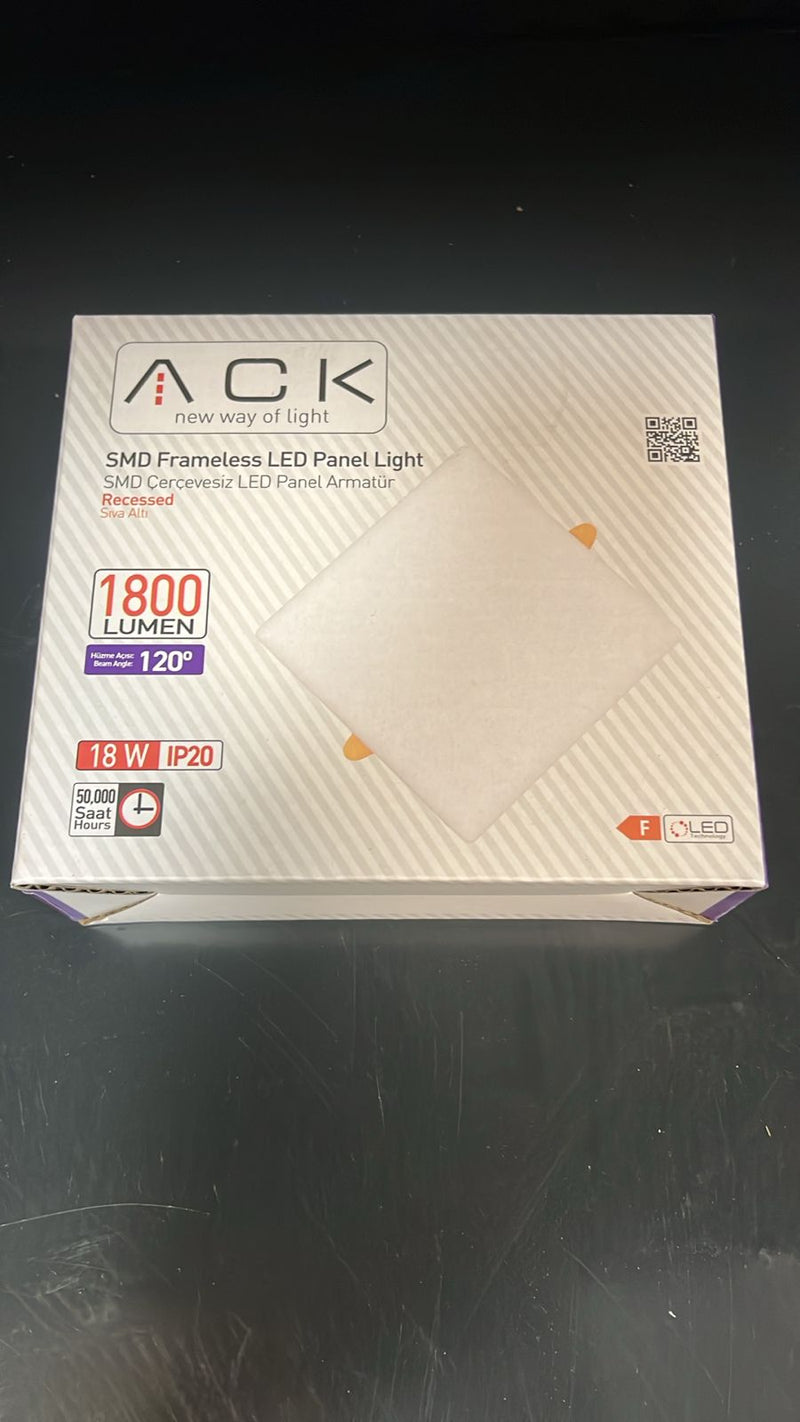 ACK Frameless Recessed Square LED Panel 6500K 18W