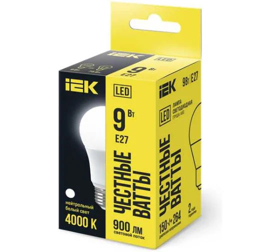 LED ნათურა A60  9W 230V 4000K E27 IEK LLE-A60-9-230-40-E27