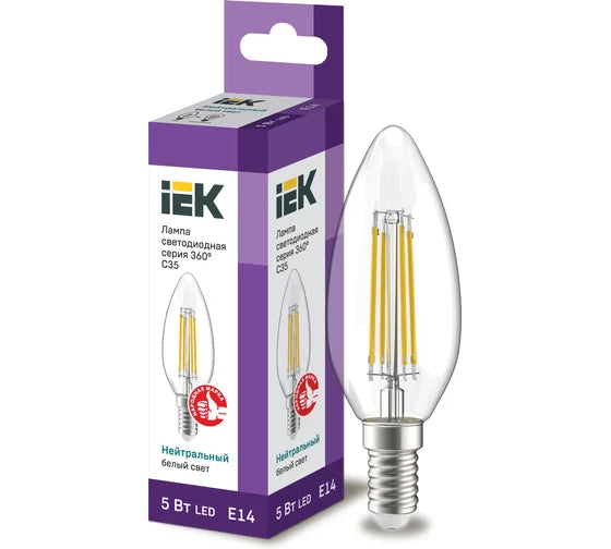 LED C35 სანთლის ფორმის ნათურა, გამჭვირვალე, 7W, 230V, 3000K, E14, 360° სერია, IEK LLF-C35-7-230-30-E14-CL