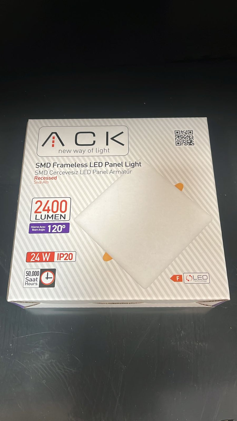 ACK Frameless Recessed Square LED Panel 4000K 24W