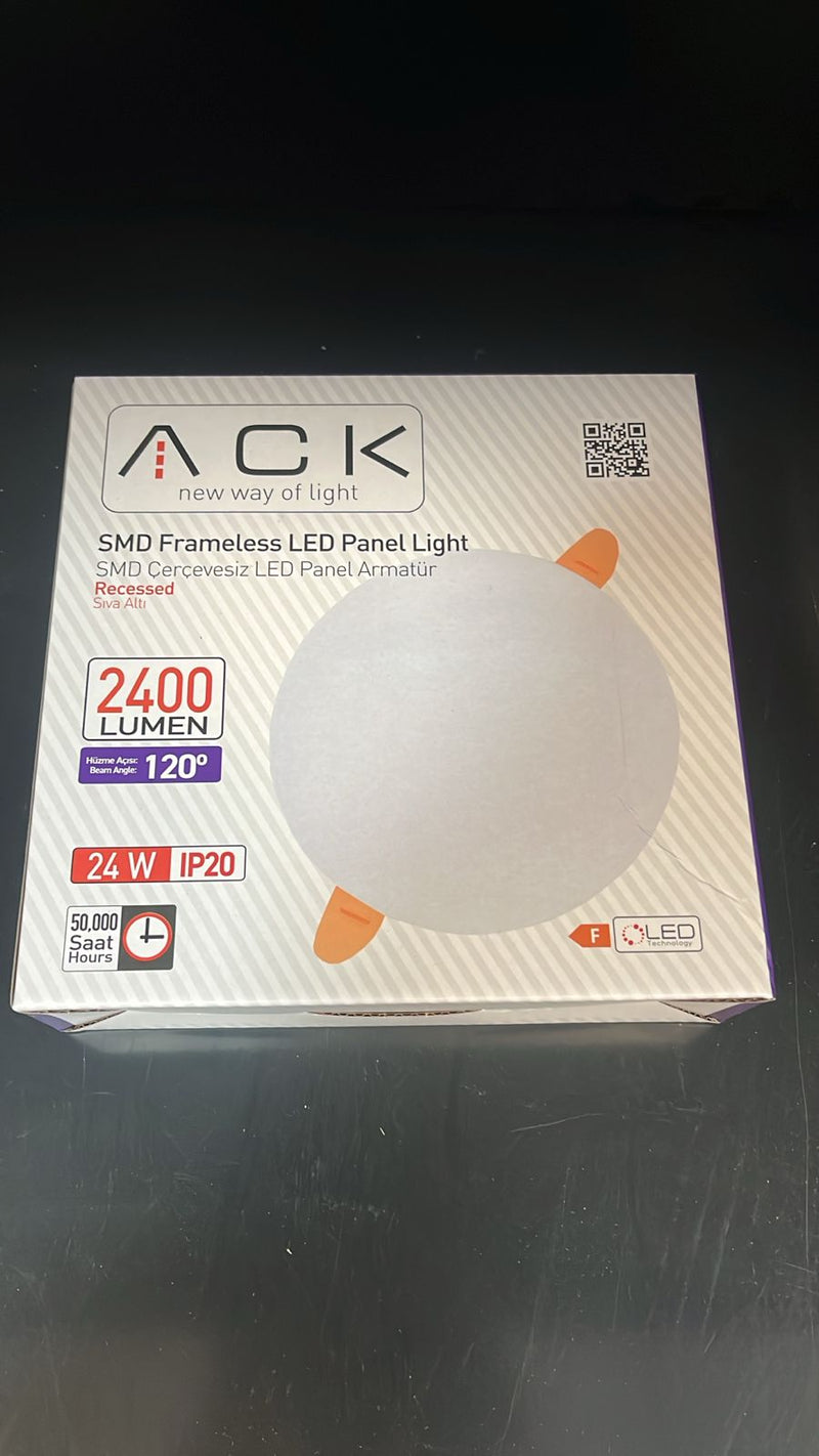 ACK Frameless recessed round LED PANEL 6500K 24W