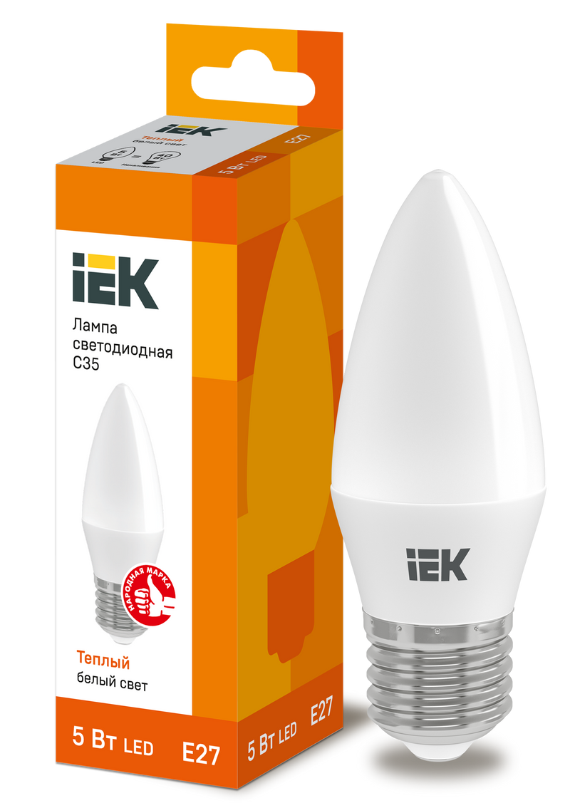 LED C35 სანთლის ფორმის ნათურა 5W 230V 3000K E27 IEK LLE-C35-5-230-30-E27