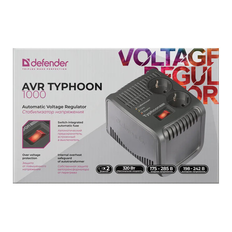 Defender სტაბილიზატორი Automatic Voltage Regulator  AVR Typhoon 1000 320W, 2 outlets