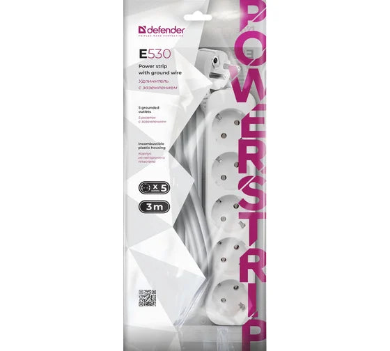 Defender ქსელის ფილტრი E530, 5 ჩასართველით 3,0m