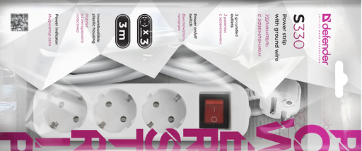 Defender ქსელის ფილტრი S330,Switch 3 ჩასართველით 3,0m