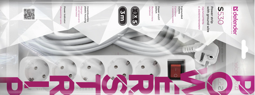 Defender ქსელის ფილტრი S530,Switch 5 ჩასართველით 3,0m