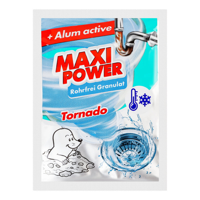 12991-MAXI POWER Tornado კანალიზაციის გამწმენდი გრანულები 80გრ (მოქმედებს ცივ წყალშიც)