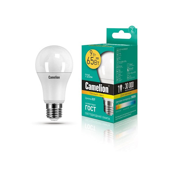 Camelion Led Lamp LED9-A60/830/E27 ნათურა ლედ განათებით ეკონომიური 9 ვატი (ეკვივალენტი 65 ვატის)  თბ