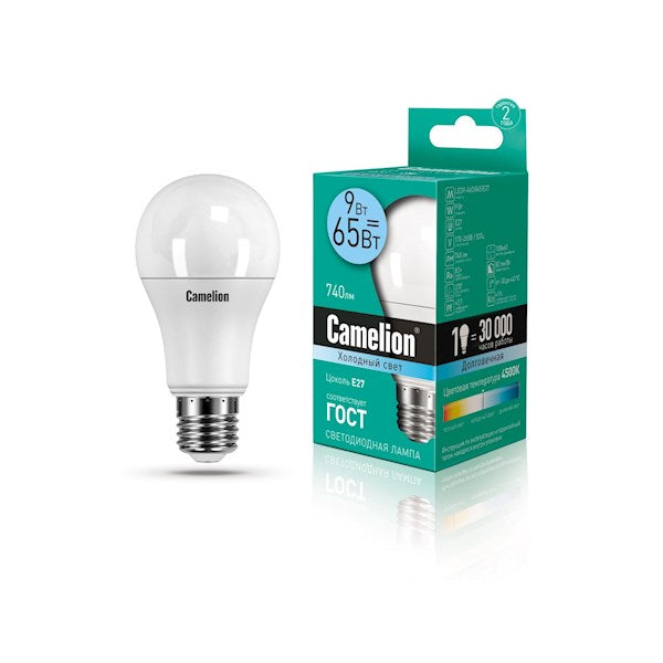 Camelion ეკონომიური LED ნათურა Energy Saving LED Bulbs - 9W/Coolight /E27 LED9-A60/845/E27