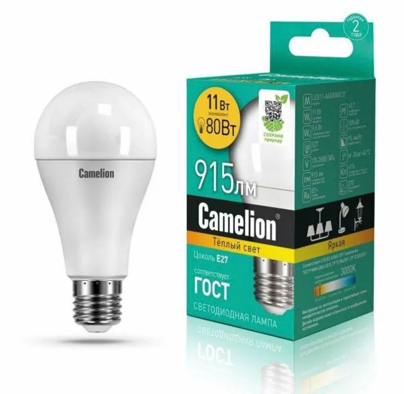 Camelion ეკონომიური LED ნათურა Energy Saving LED Bulbs - 11W/Warmlight/E27 LED11-A60/830/E27