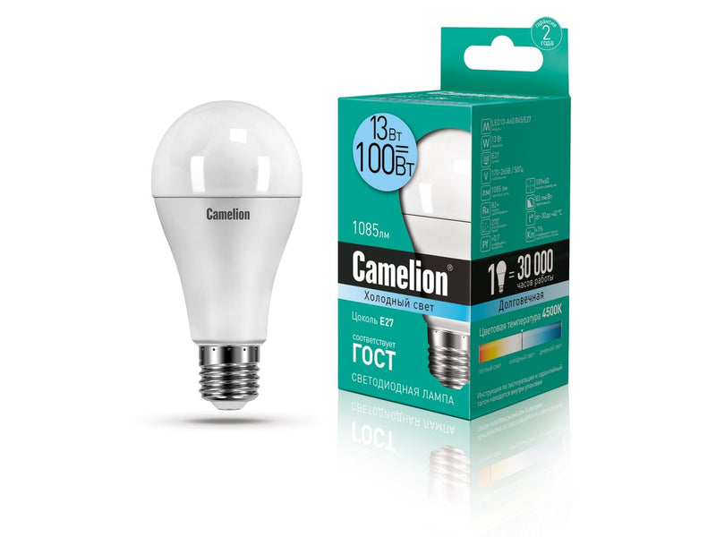 Camelion ეკონომიური LED ნათურა Energy Saving LED Bulbs - 13W/Coolight /E27 LED13-A60/845/E27