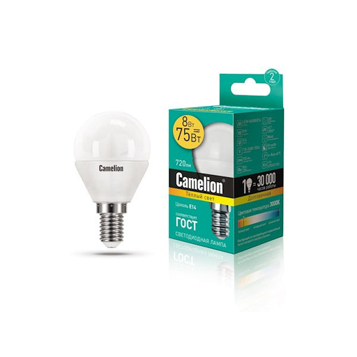 Camelion LED ნათურა Lamp - LED8-G45/830/E14 ნათურა ლედ განათებით ეკონომიური 8 ვატი (ეკვივალენტი 75 ვატის)