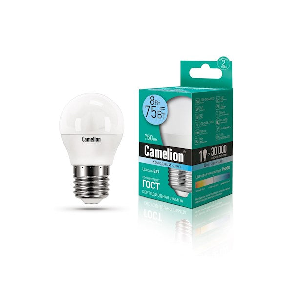 Camelion  LED ნათურა Lamp -  LED8-G45/845/E27 ნათურა ლედ განათებით ეკონომიური 8 ვატი