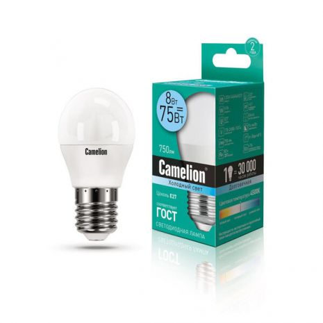 Camelion LED ნათურა Lamp - LED8-C35/845/E27 ნათურა ლედ განათებით ეკონომიური 8 ვატი