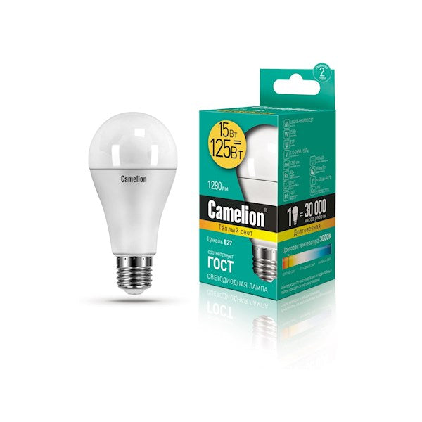 Camelion Led Lamp LED15-A60/830/E27 ნათურა ლედ განათებით ეკონომიური 15 ვატი (ეკვივალენტი 125 ვატის)