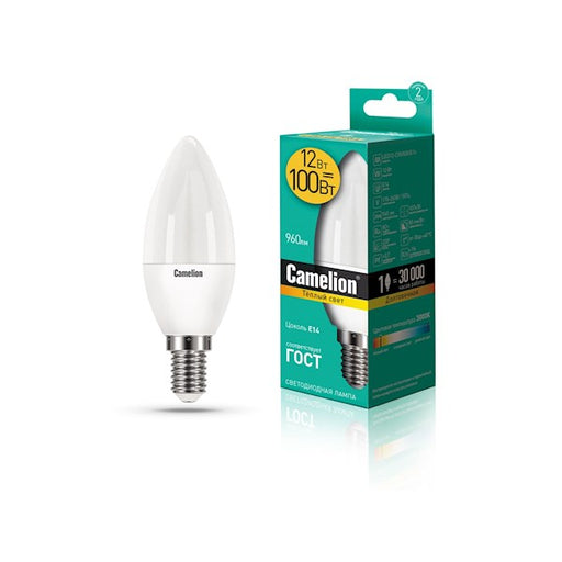 Camelion LED ნათურა Lamp - LED12-C35/830/E14 ნათურა ლედ განათებით ეკონომიური 12 ვატი (ეკვივალენტი 100 ვატის) თბილი ნათება E14 ცოკოლზე