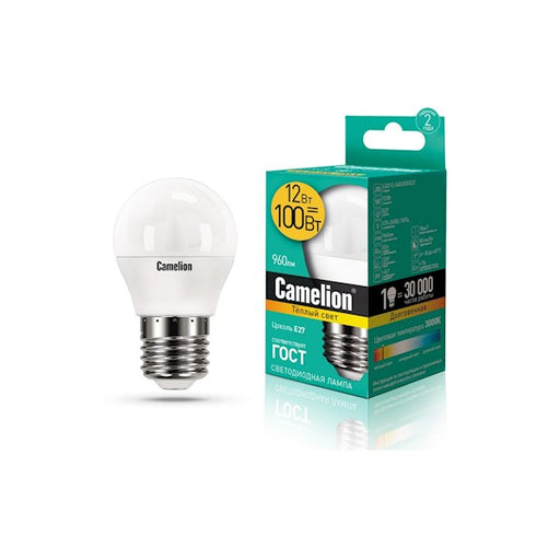 Camelion LED ნათურა Lamp - LED12-G45/830/E27 ნათურა ლედ განათებით ეკონომიური 12 ვატი (ეკვივალენტი 100 ვატის) თბილი ნათება E27 ცოკოლზე