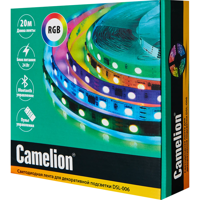 Camelion DSL-005 ლედ განათება წებოვანი ზოლი 10 მეტრი 1 მეტრი -18 დიოდი RGB , Bluetooth , პულტი