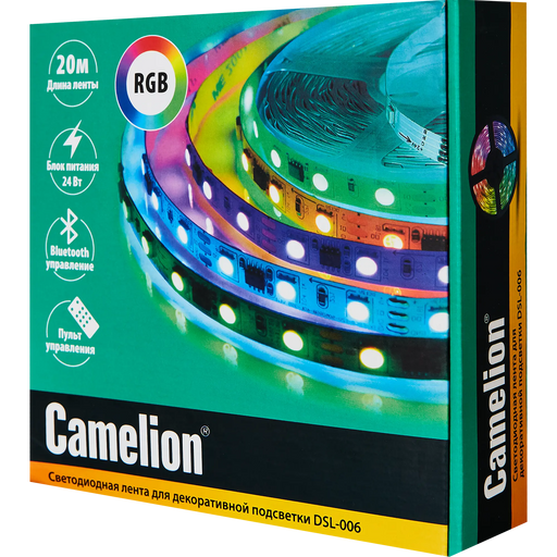 Camelion DSL-005 ლედ განათება წებოვანი ზოლი 10 მეტრი 1 მეტრი -18 დიოდი RGB , Bluetooth , პულტი
