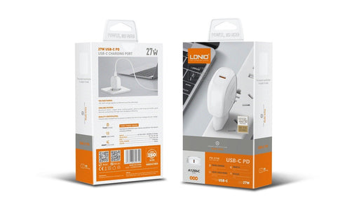 LDNIO დამტენი + კაბელი A1206C Type-C to Type-C 27W Single USB PD Fast Charger თეთრი