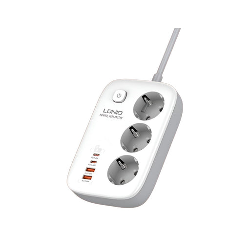 LDNIO დამაგრძელებელი/დამცავი SE3436 3 AC Outlets 4 USB (2X65W Type C, 2X60W USB Port) Power Strip 3250W, 10A, 2M თეთრი