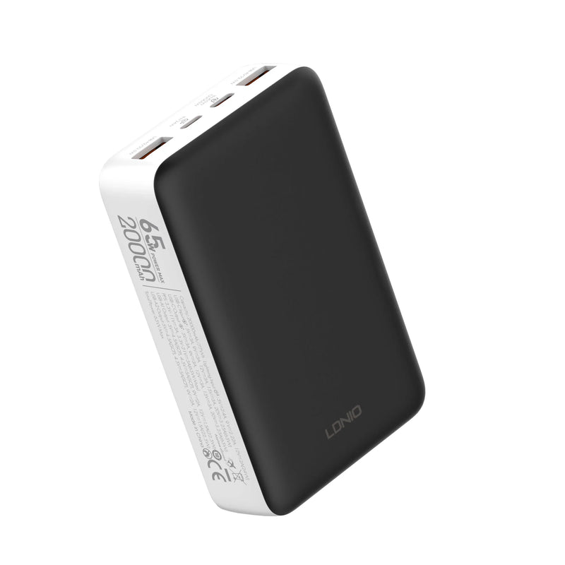 LDNIO პორტატული დამტენი, ფაუერ ბანკი PQ27 Black/White 20000mAh 65W Fastcharging Power Bank შავი