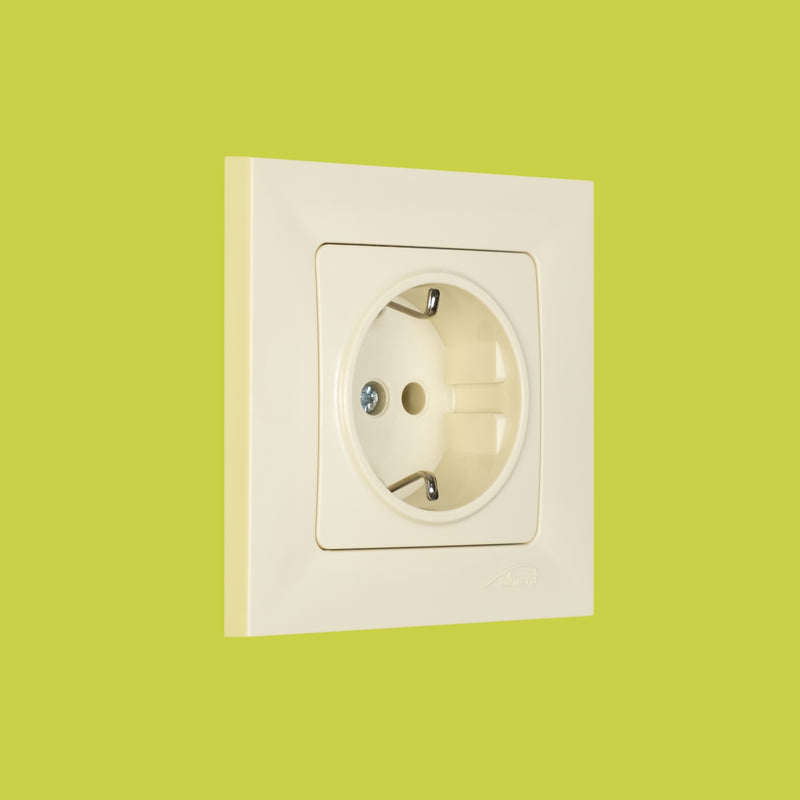 Almera WEST Socket With Side Earth 93022201 1 განყოფილებიანი როზეტი დამიწებით, კრემის ფერი 16A 250V