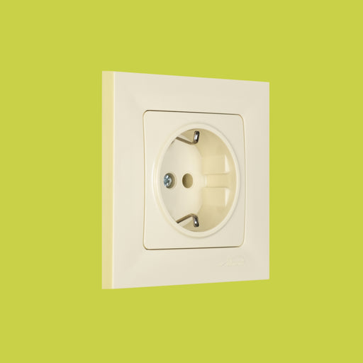 Almera WEST Socket With Side Earth 93022201 1 განყოფილებიანი როზეტი დამიწებით, კრემის ფერი 16A 250V