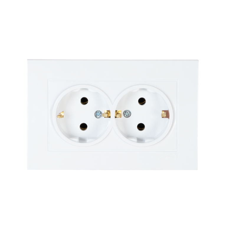 Almera WEST DOUBLE SOCKET WİTH SİDE EARTH 93013201 2 განყოფილებიანი როზეტი დამიწებით, თეთრი 16A 250V