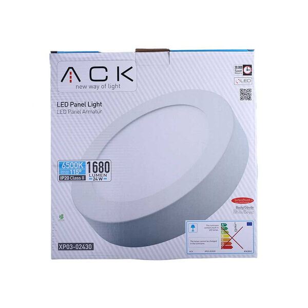 40019-ACK 24 ვატიანი ლედ პანელი თეთრი მრგვალი 6500 კანდელი IP20 ზედა მონტაჟისთვის XP03-02430
