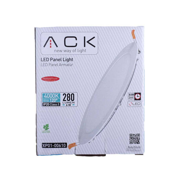40101-ACK 6 ვატიანი ლედ პანელი თეთრი მრგვალი 4000 კანდელი   IP20 XP01-00610