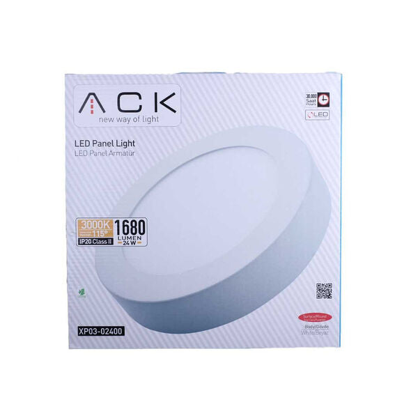 40200-ACK 24 ვატიანი ლედ პანელი თეთრი მრგვალი 3000 კანდელი IP20 ზედა მონტაჟისთვის XP03-02400