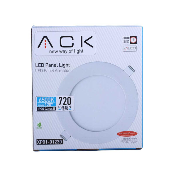 40224 - ACK 12 ვატიანი ლედ პანელი თეთრი მრგვალი 6500 კანდელი  IP20 XP01-01230