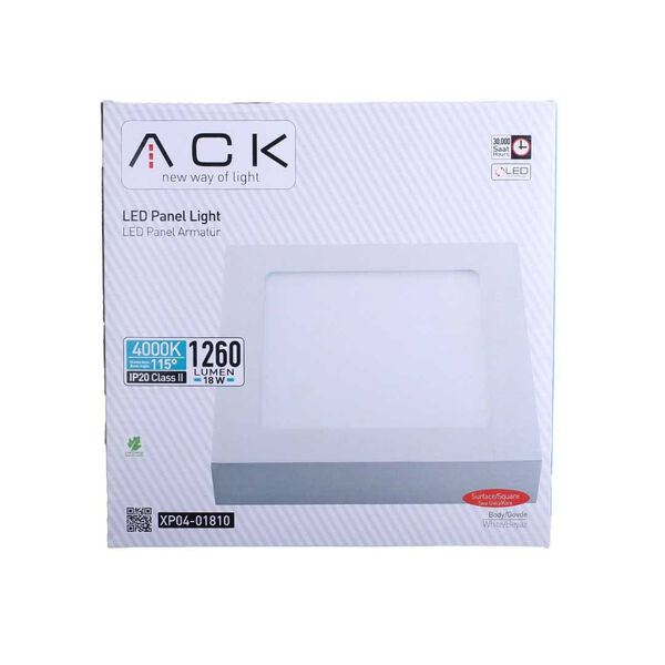 40330-ACK 18 ვატიანი ლედ პანელი თეთრი ოთხკუთხედი 4000 კანდ IP20 ზედა მონტაჟისთვის XP04-01810