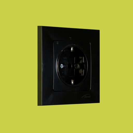 Almera WEST Socket With Side Earth 93092201 1 განყოფილებიანი როზეტი დამიწებით, შავი 16A 250V
