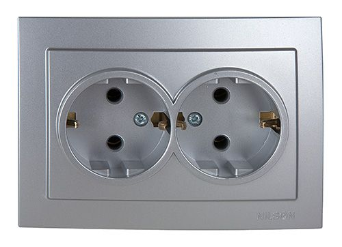 Almera WEST DOUBLE SOCKET WİTH SİDE EARTH 93043201 2 განყოფილებიანი როზეტი დამიწებით, ვერცხ 16A 250V