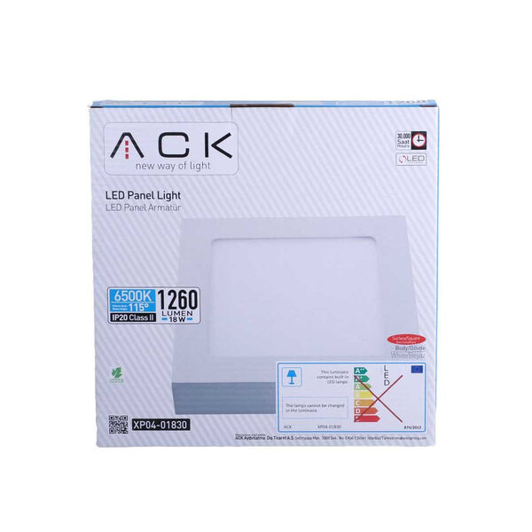 40088-ACK 18 ვატიანი ლედ პანელი თეთრი ოთხკუთხედი 3000 კანდ IP20 ზედა მონტაჟისთვის XP04-01800
