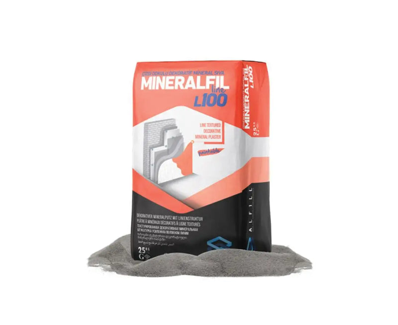დეკორატიული ფითხი  ALFILL MINERALFIL 25 კგ (ხაზოვანი სტრუქტურა)