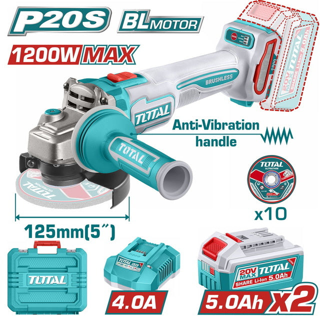 აკ. კუთ. საჭრ. მანქანა 20ვ, 125მმ, 1200ვ TOTAL