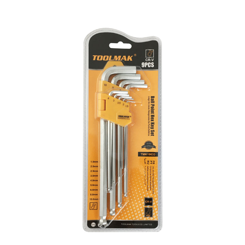 ექვსკუთხა სახრახნისის ნაკრები 9ც-იანი 1.5mm-10mm გრელი მომრგვალებული (TMK19033)