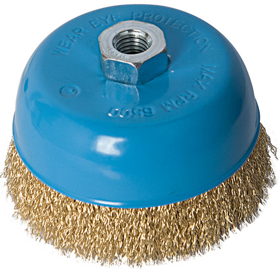 FWB14100A რკინის სახეხი მავთული-რბილი ბალგარკაზე 4"  M14/Cup wire brush with nut 4"