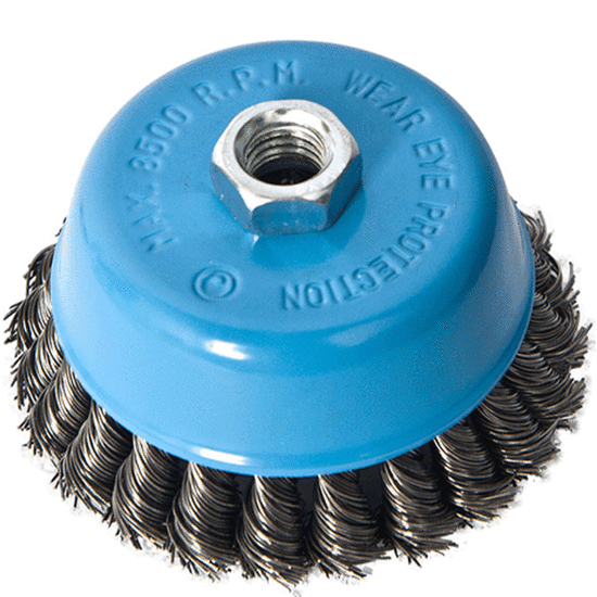 FWB14125B რკინის სახეხი მავთული-უხეში ბალგარკაზე 5" M14/Cup wire brush with nut 5"