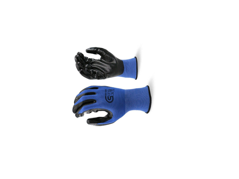 BLUE/ლურჯი სამუშაო ხელთათმანი ნიტრილით 60 გრ - Polyester Shell With Nitrile Smooth Palm Coated Glove 60 GR - (Size/ზომა: 10 XL)