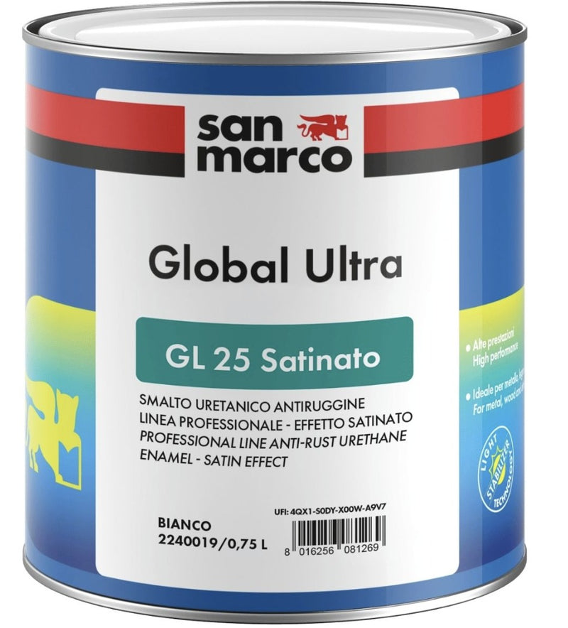 GLOBAL ULTRA GL 25 SATINATO BASE TRASPARENTE  მეტალისა და ხის საღებავი შავი, ნახ-პრიალა, 0.7 ლ. დაფარვა 12-14მ²  2ფენად. 2240062/0.7-STD