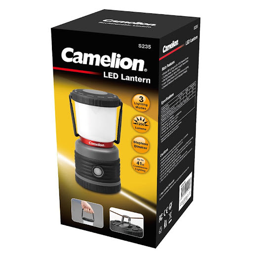9408-Camelion ფანარი,size :99*93*188mm,gray+black plastic main shell with red metal ring