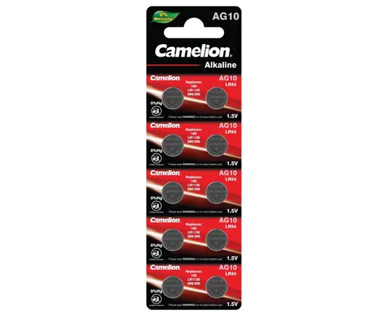 4981 Camelion Alkaline (mercury free) AG10 ელემენტი-ღილაკი, 10ც შეკრა AG10-BP10(0%HG)